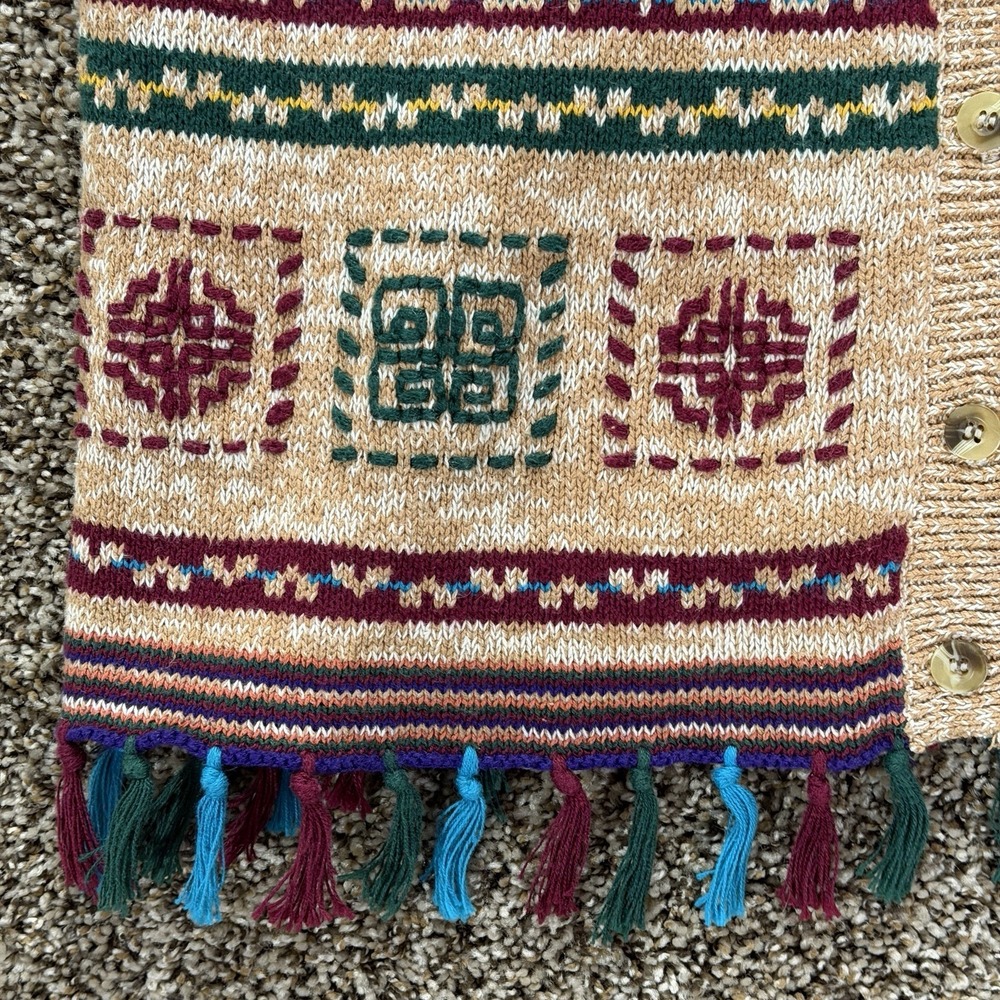 Aztec Southwestern Knit Sweater‎ Vest Women's Large 90s Boho Fringe Napa Valley - Picture 4 of 6